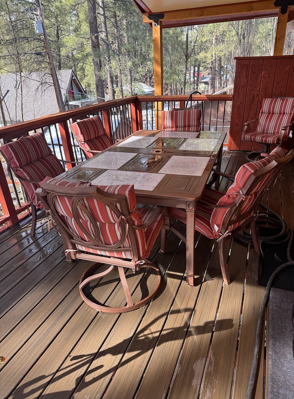 Dining table on deck seats 6.